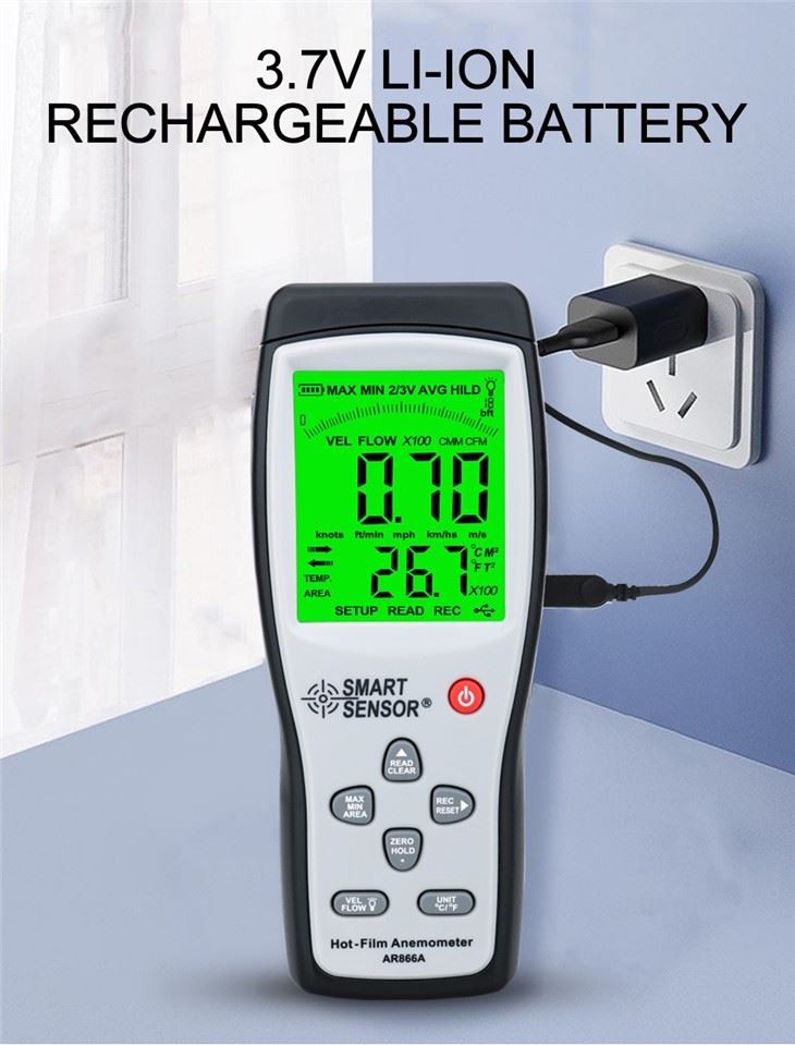 Digital USB Hot-film Anemometer With Data Stroage